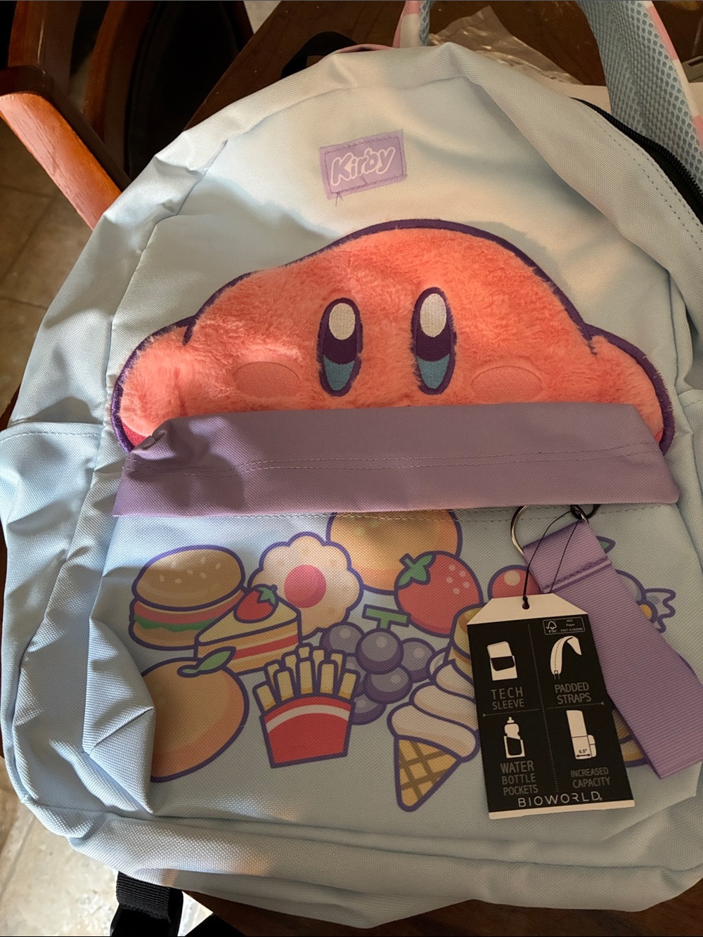 Hot Topic Light Blue Purple Kirby Plush Front Backpack